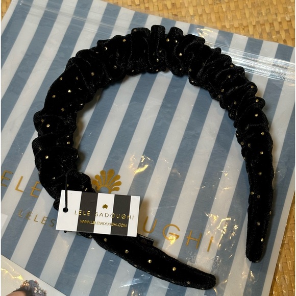 Lele Sadoughi jet dot velvet Kelly headband new with tags in original package - Picture 3 of 7